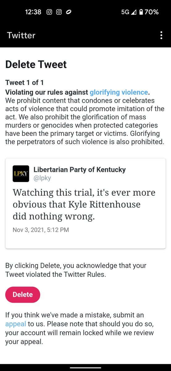 LPNH's tweet photo. You can make up complete lies about Kyle Rittenhouse and you won't get banned.

But if you say Kyle Rittenhouse was innocent, you will be. https://t.co/kIyyTcujSA