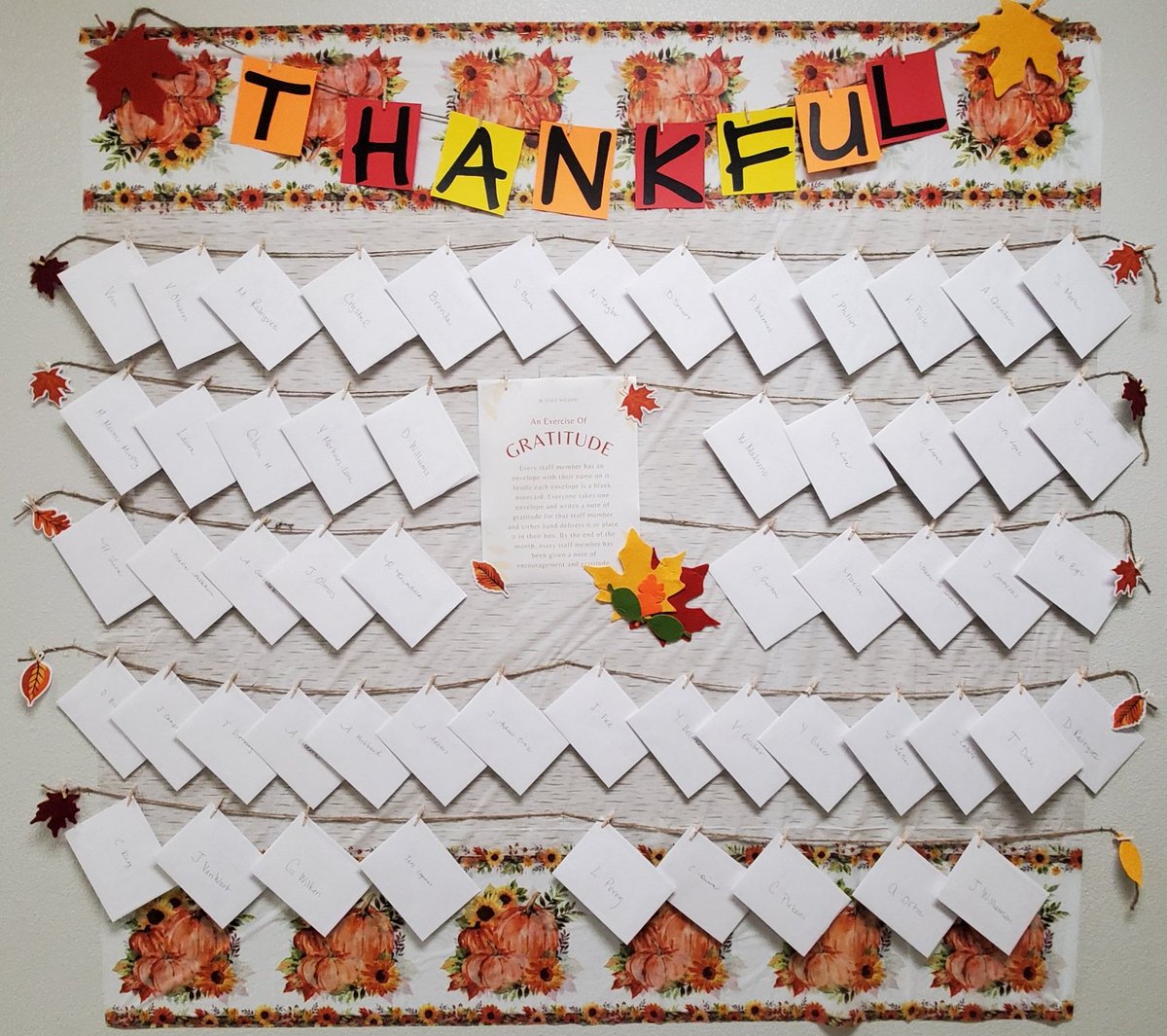 MsRockwell7's tweet photo. Gratitude wall for our staff. @MRiveraBGW @BGaleWilson1 #grateful https://t.co/0nskNvUJLS