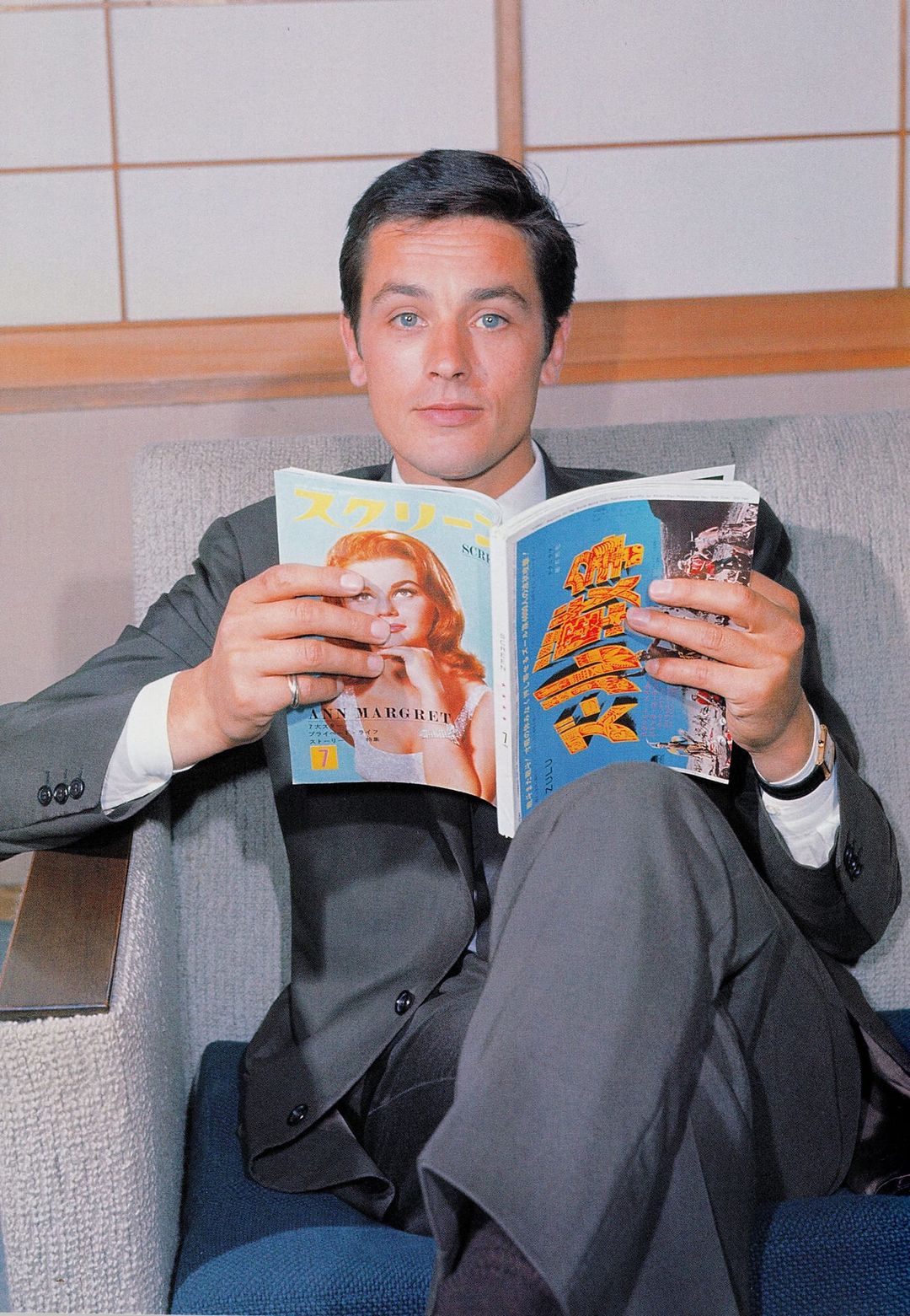Happy birthday Alain Delon (reading     magazine)  