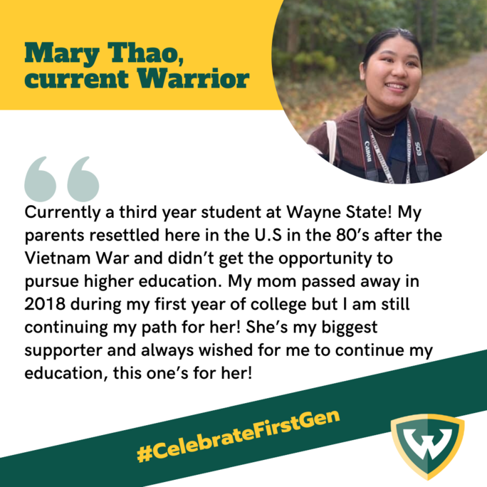 waynestate's tweet image. Today, we acknowledge the Warriors in our community who are blazing trails as first-generation college students. We are proud of all of their accomplishments.

#CelebrateFirstGen
#ImFirst