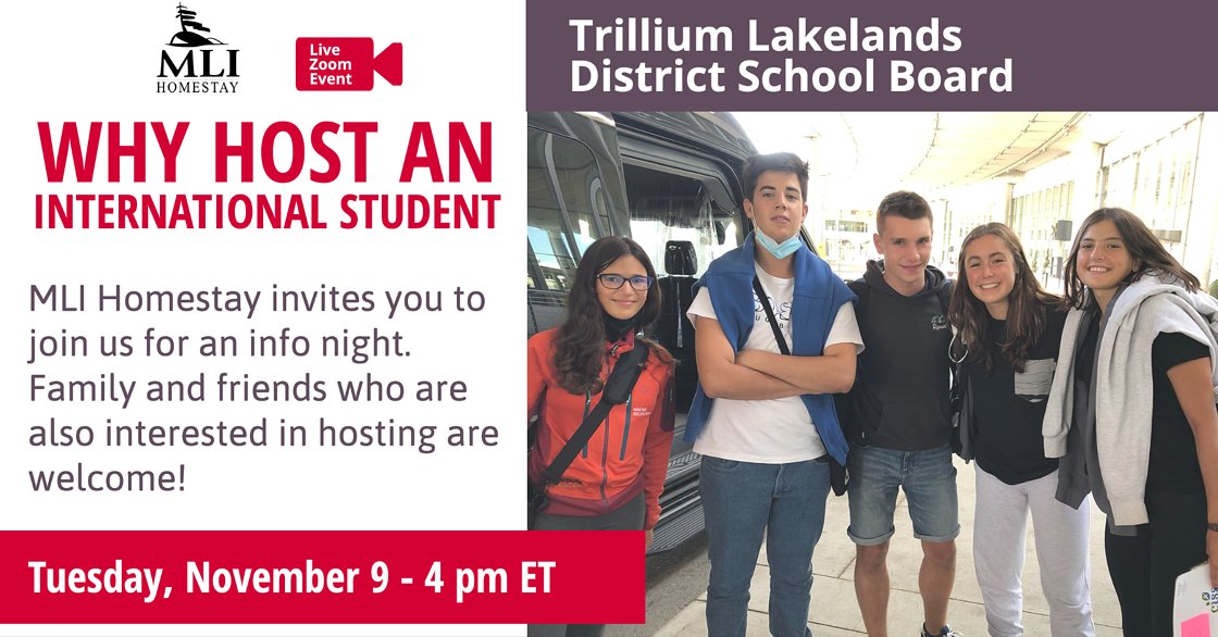 TLDSB's tweet photo. MLI is holding an information session on hosting an international student for interested TLDSB families on Tuesday, November 9 at 4 p.m. Register at https://t.co/fCaqLfKiSY https://t.co/Tsgz09Fj47
