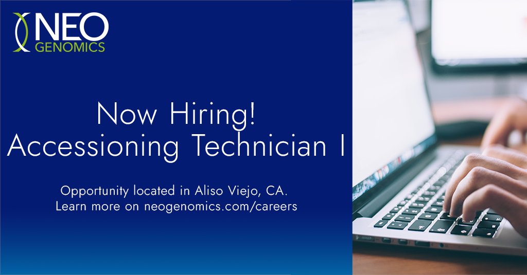 NeoGenomics's tweet image. The Aliso Viejo Neo team is looking for an Accessioning Technician! This position is perfect for anyone looking to take a hands-on approach when it comes to ensuring the #quality of #laboperations. If you’re interested, find out more: bit.ly/AccTAV1 #WorkAtNeo #LifeAtNeo