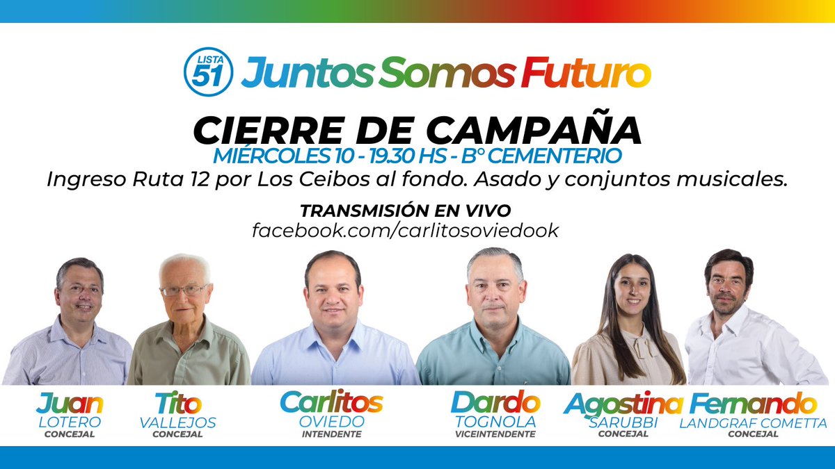 dardotognolaok's tweet photo. Cerramos nuestra campaña junto a @carlitosoviedo y todos los integrantes de nuestra #Lista51 🇦🇷 Desde las 19.30, los esperamos en el barrio Cementerio para compartir un grato momento y hablar de la #Esquina que planificamos por más progreso y desarrollo 💪🏻 https://t.co/vVSr0kTP9W