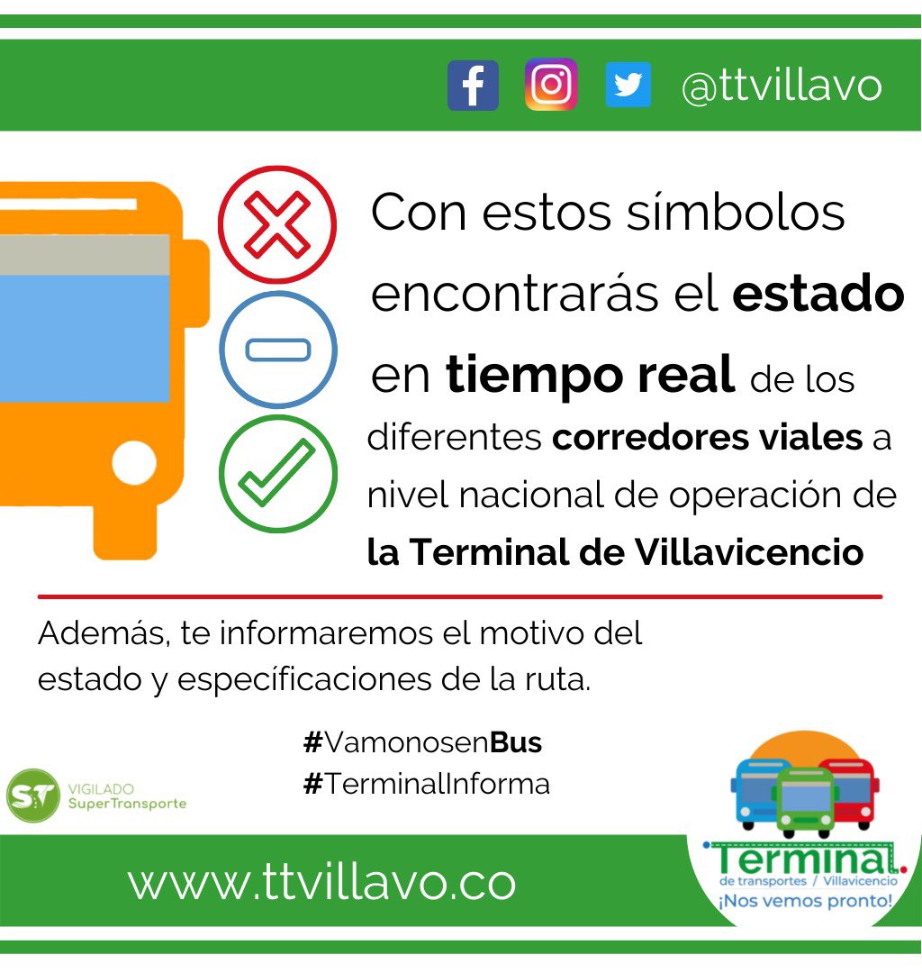 TTVillavo's tweet photo. Comenzamos esta semana con muy buenas noticias, ¡¡La Terminal ahora también te acompaña en la carretera!! Síguenos en todas nuestras redes sociales y accede a toda la información en instantes
#TerminalInforma #VamonosenBus https://t.co/FaBNQlzeAB