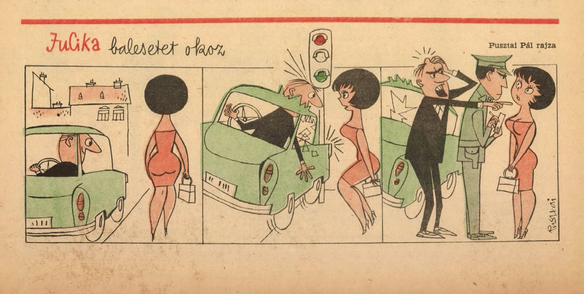 JucikaInOrder's tweet photo. 171. Jucika Causes An Accident.
Published on Ludas Matyi on the week of June 13th-19th, 1960. (Dated June 16th).
#jucika #jucikainorder #jucikachronological
#LudasMatyi #June1960 #Pusztai #PusztaiPál #PálPusztai https://t.co/fAVm1eVRMj