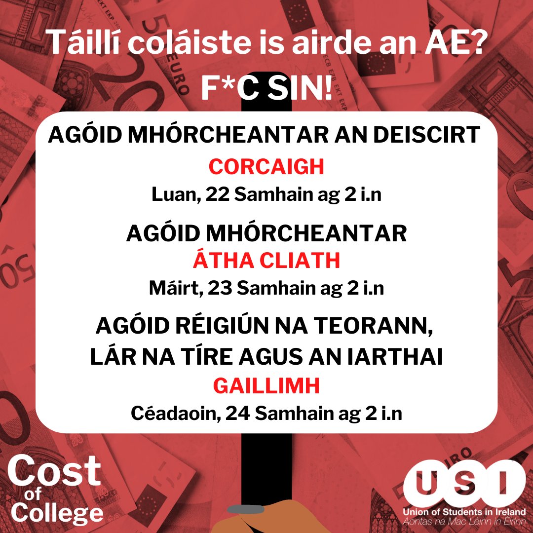 DATES for our three #CostOfCollege protests! 👇👇👇

Demand that Government make student issues a priority and come out in full force against the rising costs of education

Join us at one of these protests and fight for students’ rights ✊

#FuckTheFees #NoKeysNoDegrees