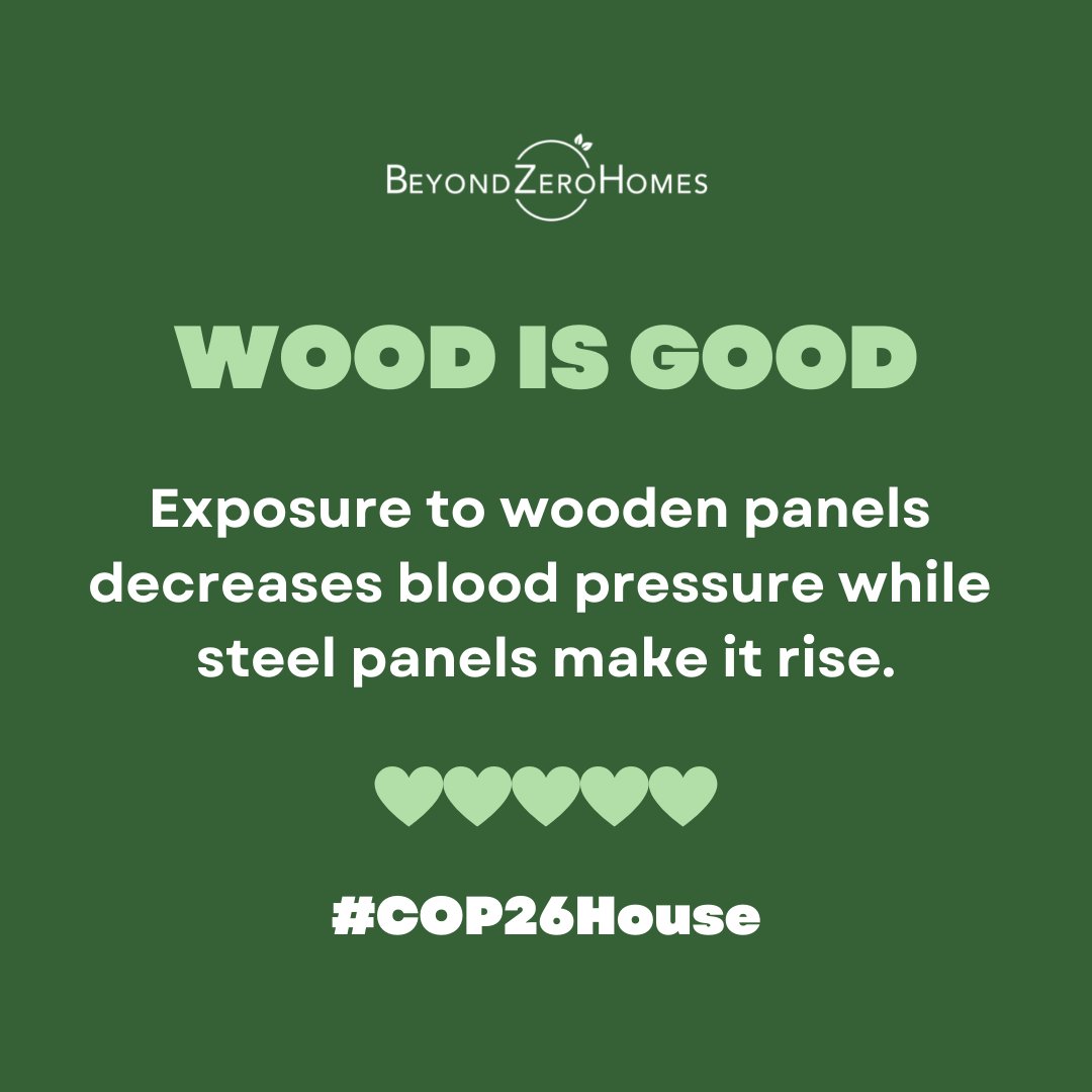 Do you feel calmer when in a space created using natural materials? A number of studies have shown that the health benefits are significant.

It's just one of the reasons why we made the #COP26House out of timber - read more here: beyondzerohomes.co.uk/the-advantages…