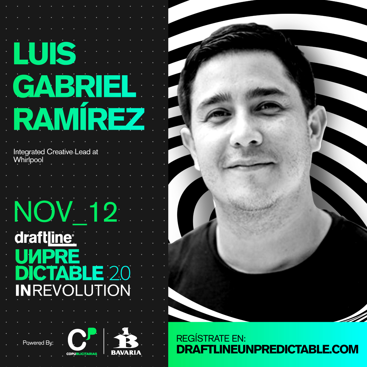 copu___'s tweet photo. 🦾 #InRevolution presenta a @titoramireza, Integrated Creative Lead at Whirlpool.⚡
📌 #EventoVirtual ¡Sin costo, solo bajo registro!
📌 Viernes 12 de Noviembre de 2021, de 9am a 2pm
📌 Inscríbete en https://t.co/bDFAYvU1um
📌 Organiza @draftline_colombia & @copublicitarias https://t.co/Fh9y5rAEhe