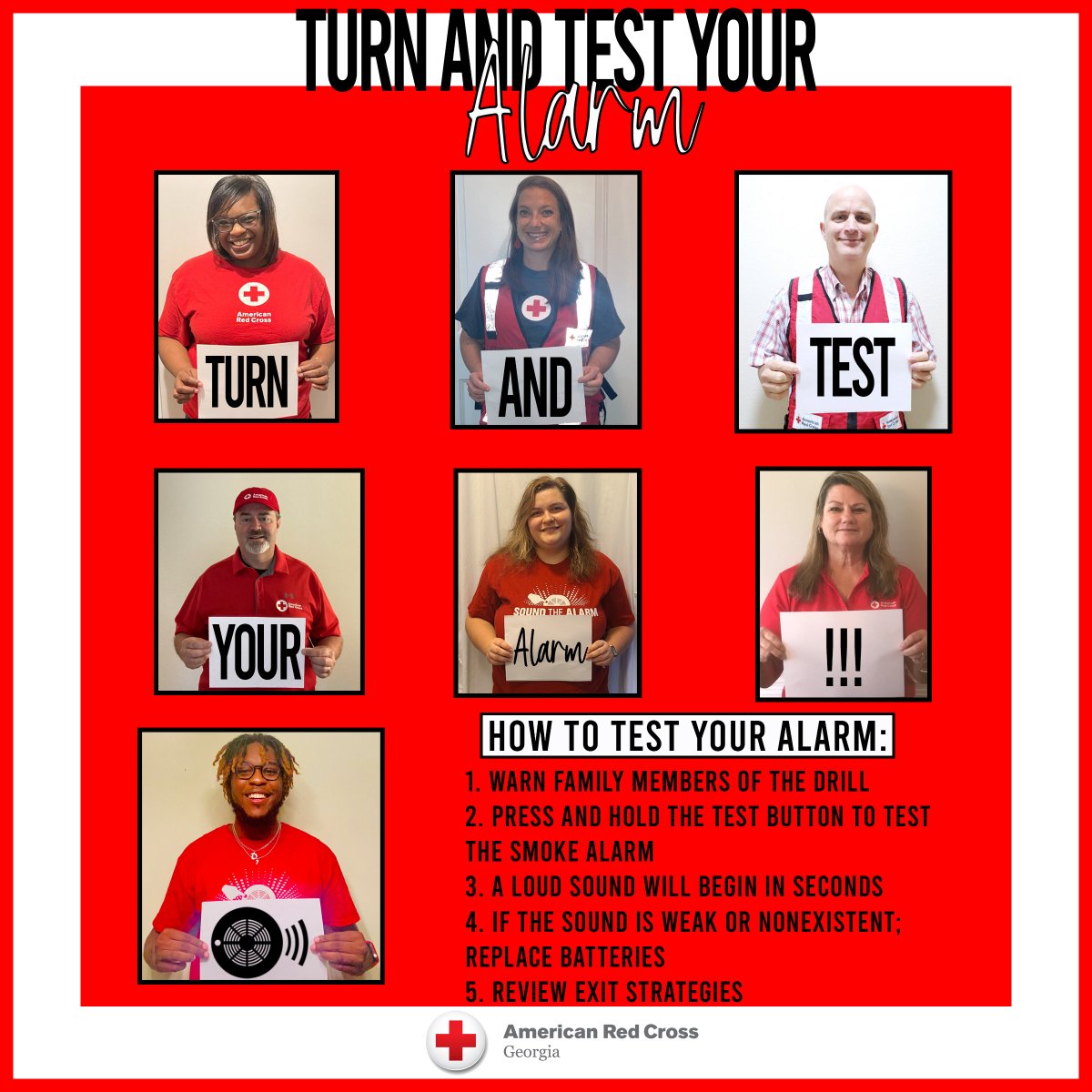 GARedCross's tweet photo. 🗣️ Our Georgia Red Cross team has a message for you... if you haven't already done so, TURN your clocks ⏰ back &amp; TEST your smoke alarms! Early warning from a working smoke alarm &amp; a regularly practiced fire escape plan can save lives during a fire. https://t.co/X6qFLuFAah https://t.co/A5GcF5PmLI