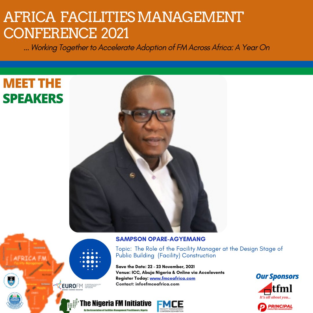 Public buildings in Africa are increasingly becoming expensive in lifecycle management.Facilities management is positioned to radically reduce this cost at design stage.Join Sampson as he delves deep into this. #africafm #fmce #fmceafrica #fmce2021 

accelevents.com/e/fmce2021