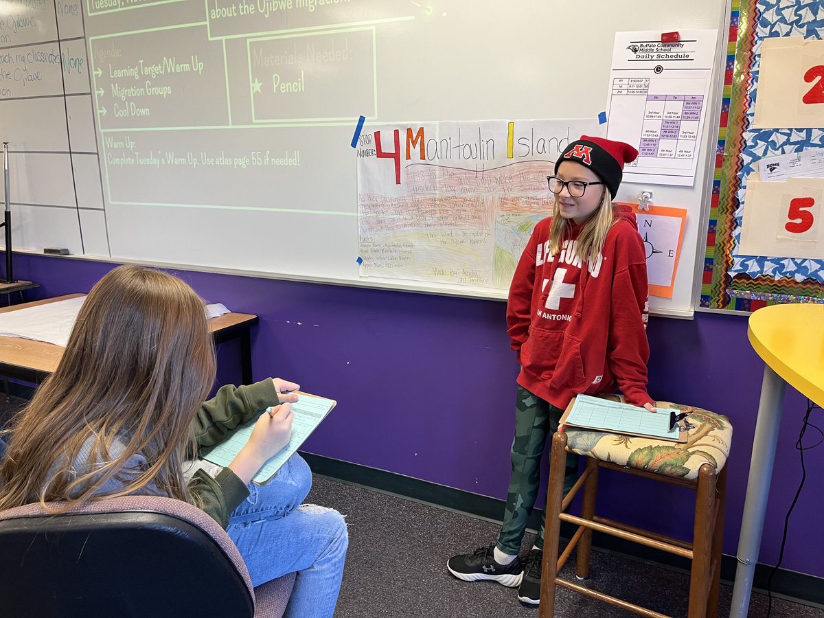 BCMSBison's tweet photo. 6th Grade Minnesota History: In groups, students summarized one stop on the Ojibwe migration. They made a poster that included the most important information and then taught the material to their classmates as they rotated around the room taking notes. https://t.co/oVefDwPKOL
