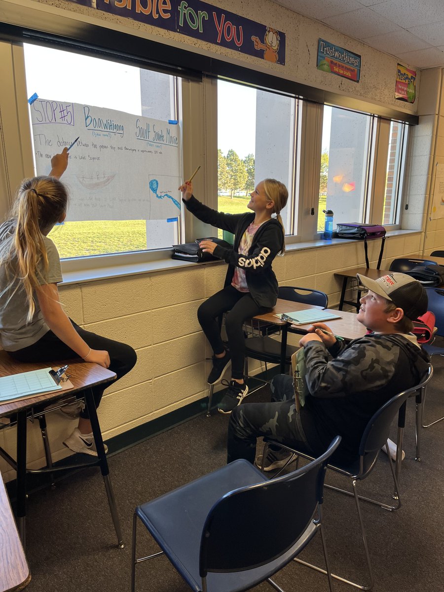 BCMSBison's tweet photo. 6th Grade Minnesota History: In groups, students summarized one stop on the Ojibwe migration. They made a poster that included the most important information and then taught the material to their classmates as they rotated around the room taking notes. https://t.co/oVefDwPKOL