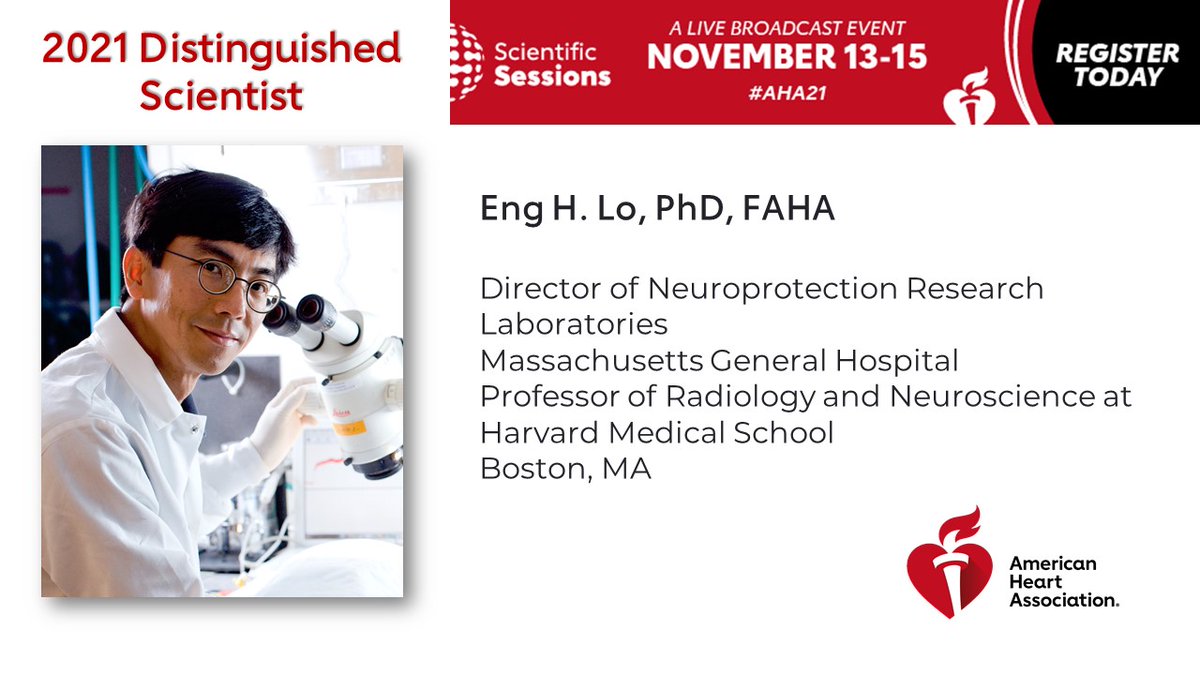 Congratulations to Dr. Eng H. Lo for being named one of the #AHA21 Distinguished Scientists, the highest honor bestowed upon a science volunteer by the AHA. #AHAJournals ow.ly/JN7O50GIApH