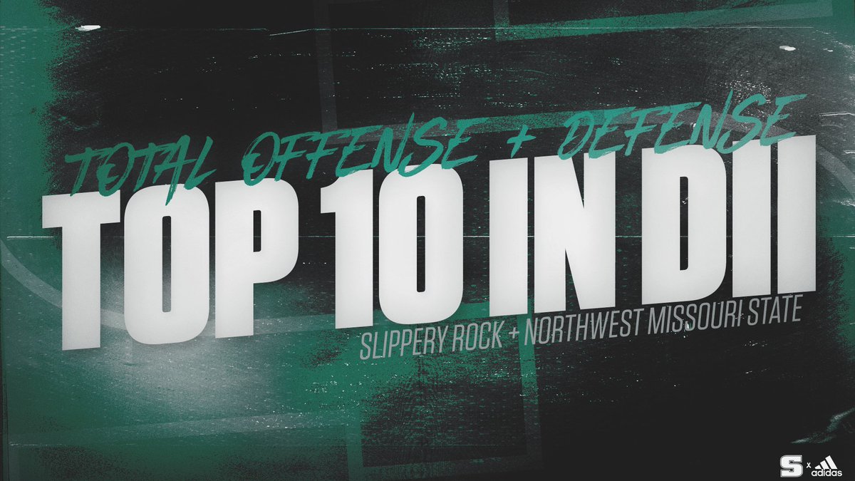 Rock_Athletics's tweet photo. FB: 10 weeks into the season, there are only 2 DII teams in the country that rank in the top 10 in both total offense + total defense (and they both wear Green and White). SRU is 5th in offense (488.5 ypg), 10th in defense (258.3 ypg) and NW Missouri State is 9th in O, 5th in D. https://t.co/LPOGmof4El