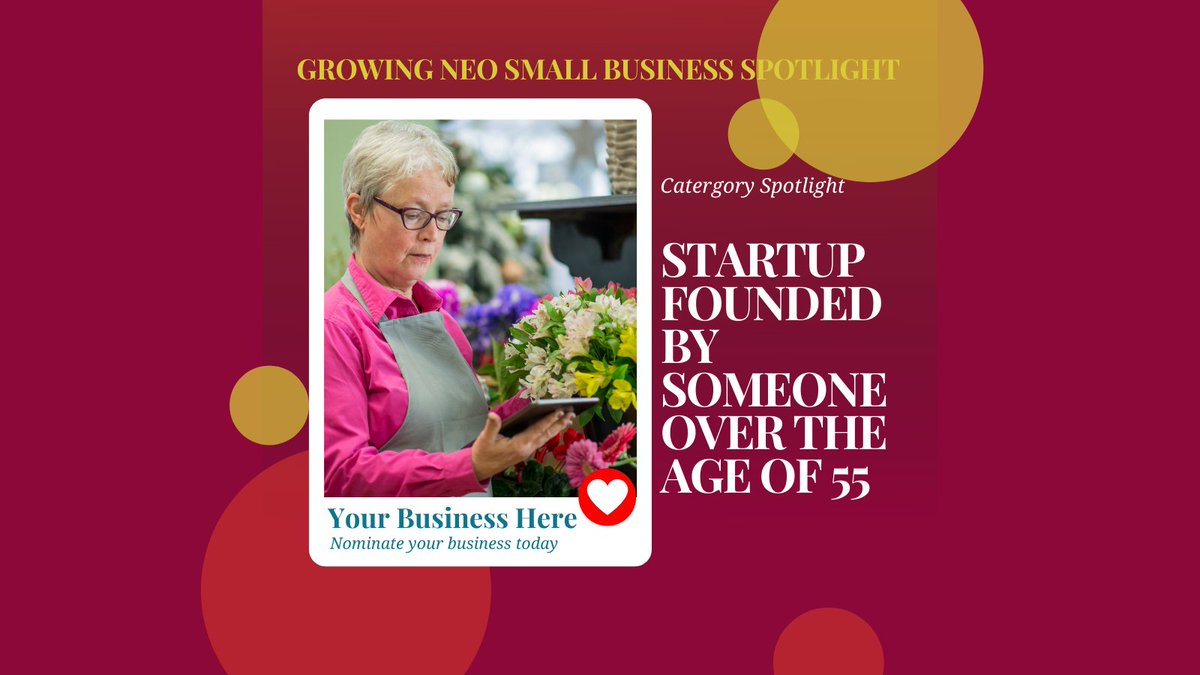 GrowingNeoSMBs's tweet photo. We love a great second act. If you know or are a business started by someone over 55, we want to shine a light on your story. Get your business, or a business you love some extra attention by nominating them for the Growing NEO Small Business Showcase. https://t.co/bRyiP3dPuX https://t.co/OAZ75HH9RT