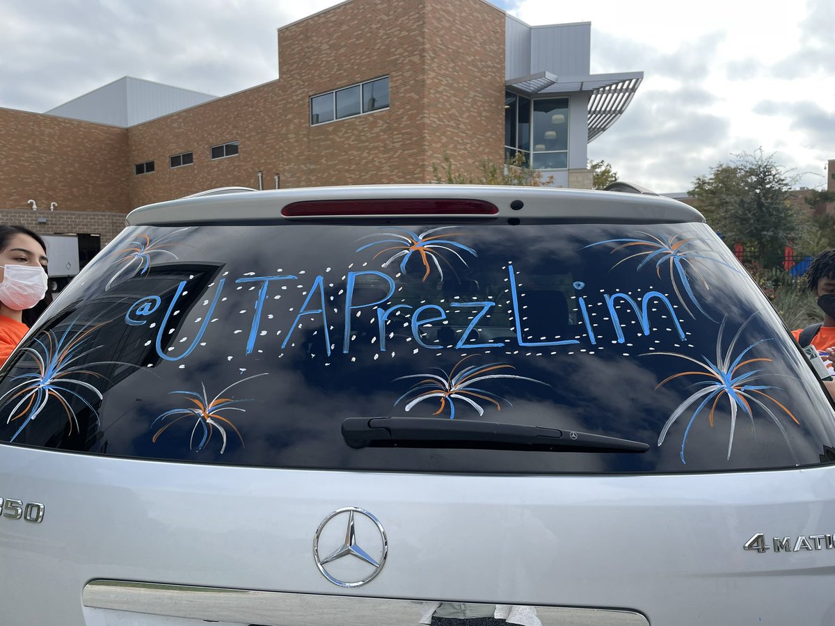 NJITRollTeik's tweet photo. I’m excited to kick off #UTAHomecoming with Paint Your Ride!

Thanks to the students of @UTAFLOC for getting my car Homecoming ready. https://t.co/ylIB2M0omB