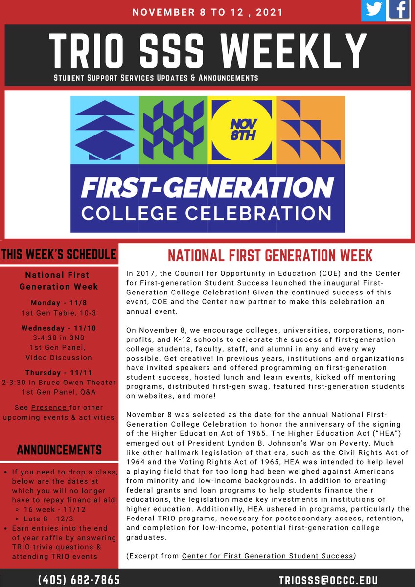 TRiOSSSatOCCC's tweet photo. It's First Generation Week and we are celebrating all week long! Check out our newsletter &/or Presence for details. #FirstGenVillage #CelebrateFirstGen https://t.co/ourSo7joqW