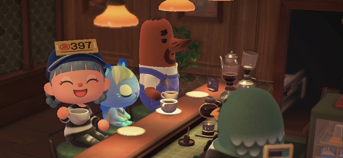 sansaviour's tweet photo. It’s busy down at The Roost today. Bumped into Don and Ione 💙 💙.      #ACNHUpdate #ACNH #AnimalCrossingNewHorizons #Don #Ione #acnhIone #AcnhTheRoost #Brewster #acnhDon #acnhcafe https://t.co/GzGd9gtuOo