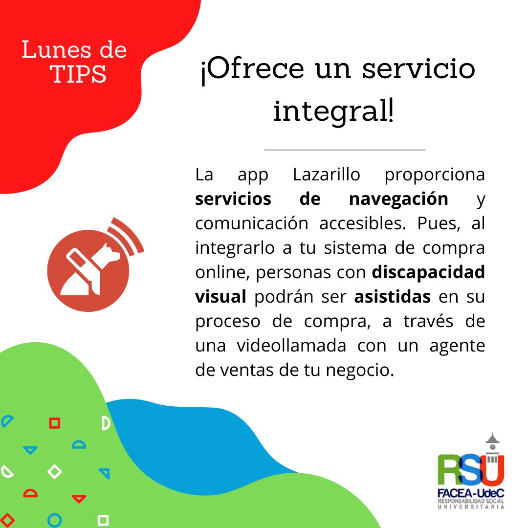 ¡Bienvenidos a otro #LunesDeTips!
Hoy compartimos la aplicación Lazarillo que ayudará a que otorgues un servicio más inclusivo 
#RSUFacea #emprendimiento #Chile