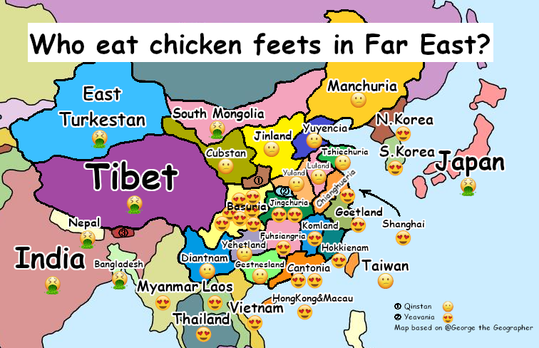 FactsAboutAsian's tweet image. All "Chinese people" like eating chicken feet? of course not, some of them hate it than you do.
 This map may change your stereotype about Asian