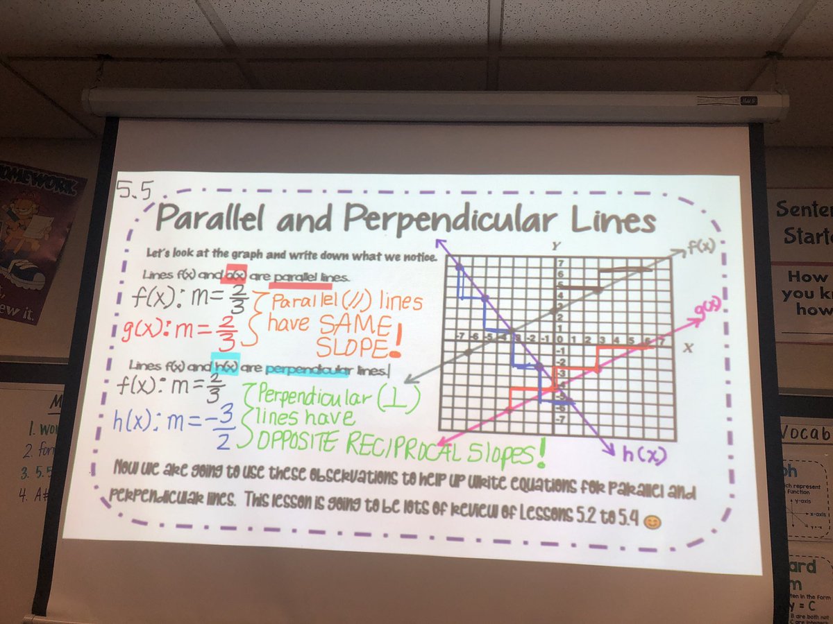 MrsStrole's tweet image. HonAlg Ss @FJHChargers start off class w/a kahoot for self-assessment on their mastery level of the 3 forms of linear equations. Next up Ss analyze the relationship between parallel&amp;amp;perpendicular lines. Then Ss work on applying the 3 forms based on info given #seeingmath
