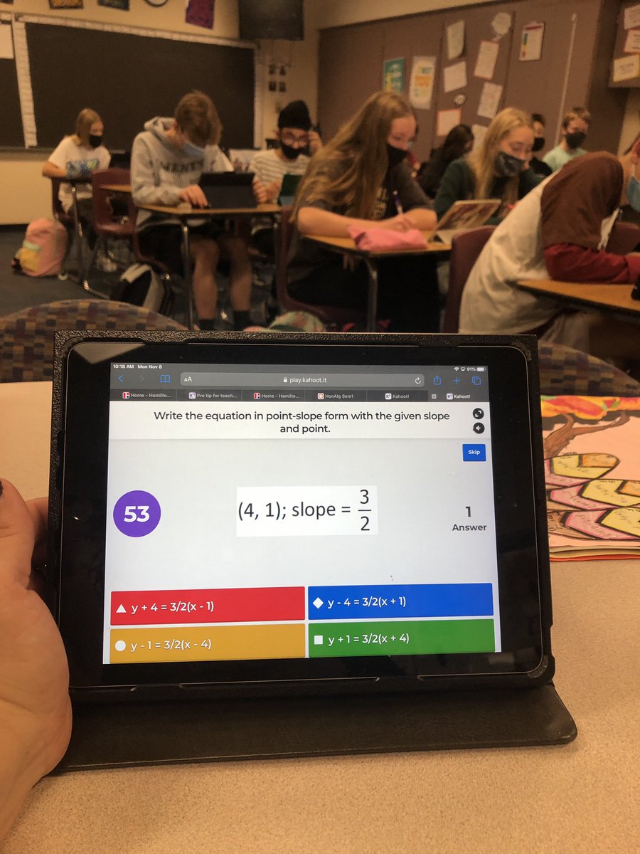MrsStrole's tweet image. HonAlg Ss @FJHChargers start off class w/a kahoot for self-assessment on their mastery level of the 3 forms of linear equations. Next up Ss analyze the relationship between parallel&amp;amp;perpendicular lines. Then Ss work on applying the 3 forms based on info given #seeingmath