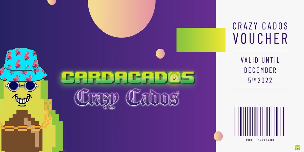 cardacados's tweet photo. A special thank you to everyone who has secured their Crazy Cado presale vouchers!🤗 

To purchase a voucher, go to our Discord! 

Presale will be open until sold out! Voucher owners will be placed in a draw for 700+ $ADA worth of giveaways🔥
#CNFT https://t.co/IJQ3DKm0kS