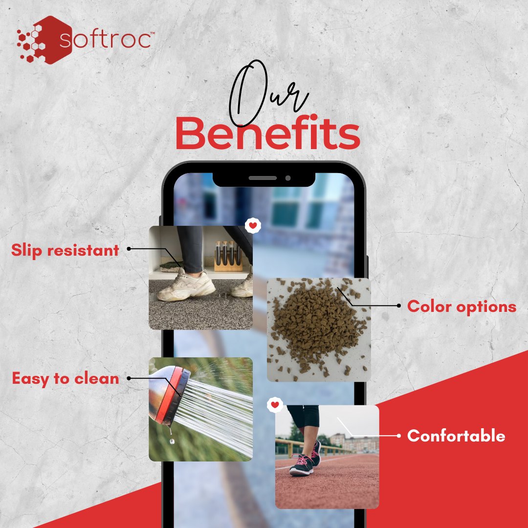 Would you like to know more about our benefits? Check our website softroc.com #softroc #slipresistant #easytoclean #confort #safetysurfacing