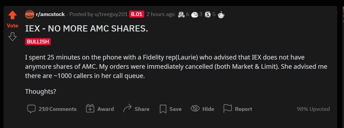 userofintellect's tweet photo. I can verify that this is correct. I tried buying 15 #AMC shares to add to my $AMC saving account and the order was canceled. I thought something was wrong with my fidelity active trader pro. Now I know why. https://t.co/GO8uNPq6rR