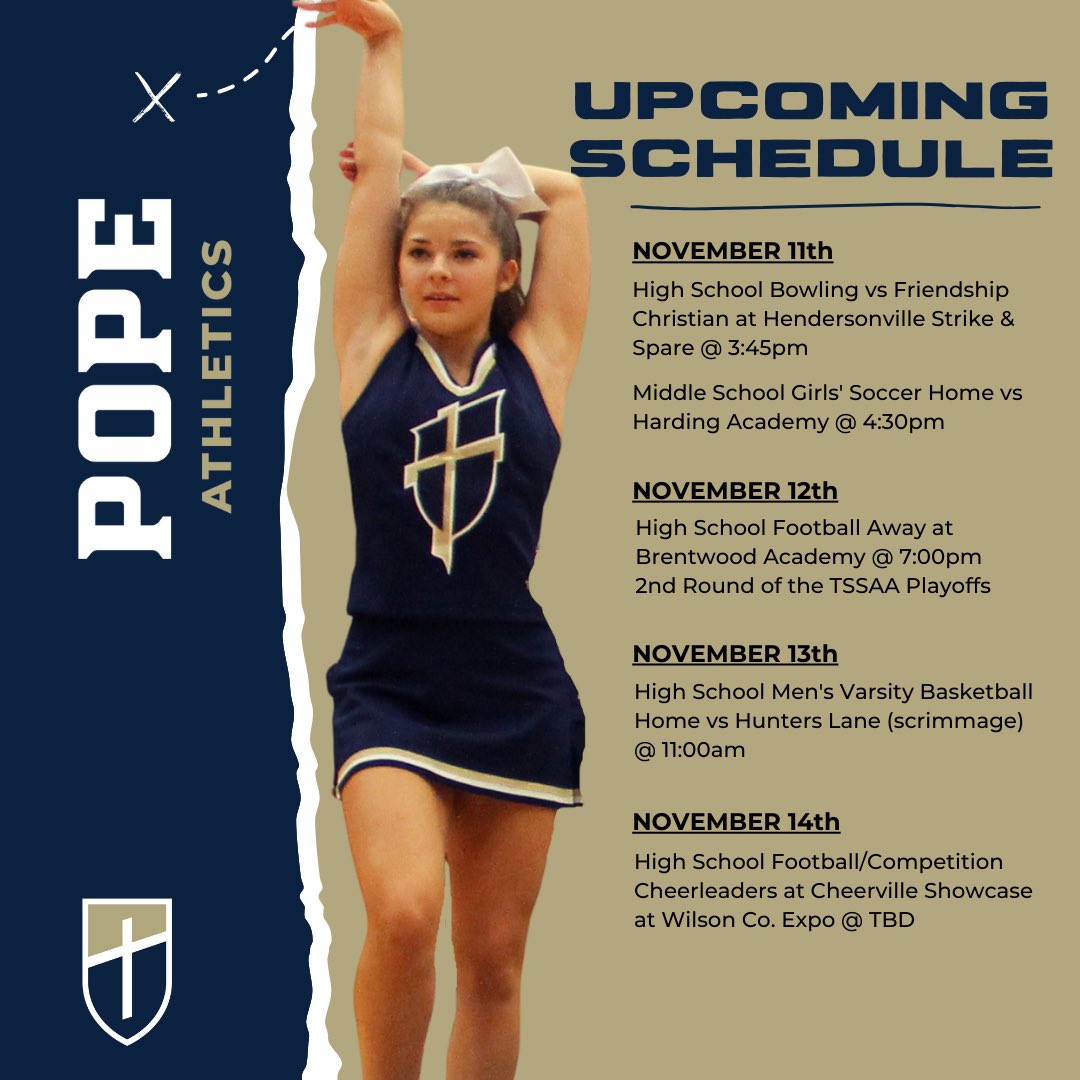 #RT <a href="/JPIIAthletics/">Pope Prep Athletics</a>: Another big week to cheer on the Knights as our high school football team heads into round 2 of the playoffs and our middle school soccer teams wrap up their seasons.  #goknights #popeprep