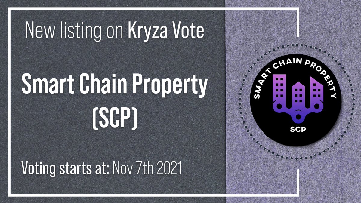 KryzaToken's tweet photo. We are announcing that Smart Chain Property is now listed on KRYZA Vote.
Submit your token here:
https://t.co/AINVEonDrU
#SCP #BSC #krvote https://t.co/zC1hzfqto0