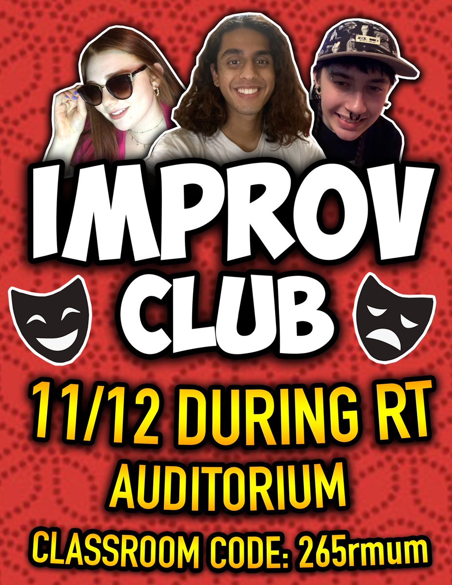 VRImprov's tweet photo. Improv Club will be meeting this Friday, 11/12, during Ranger Time! The meeting will be in the auditorium, make sure to portal! https://t.co/krKQddnu1v