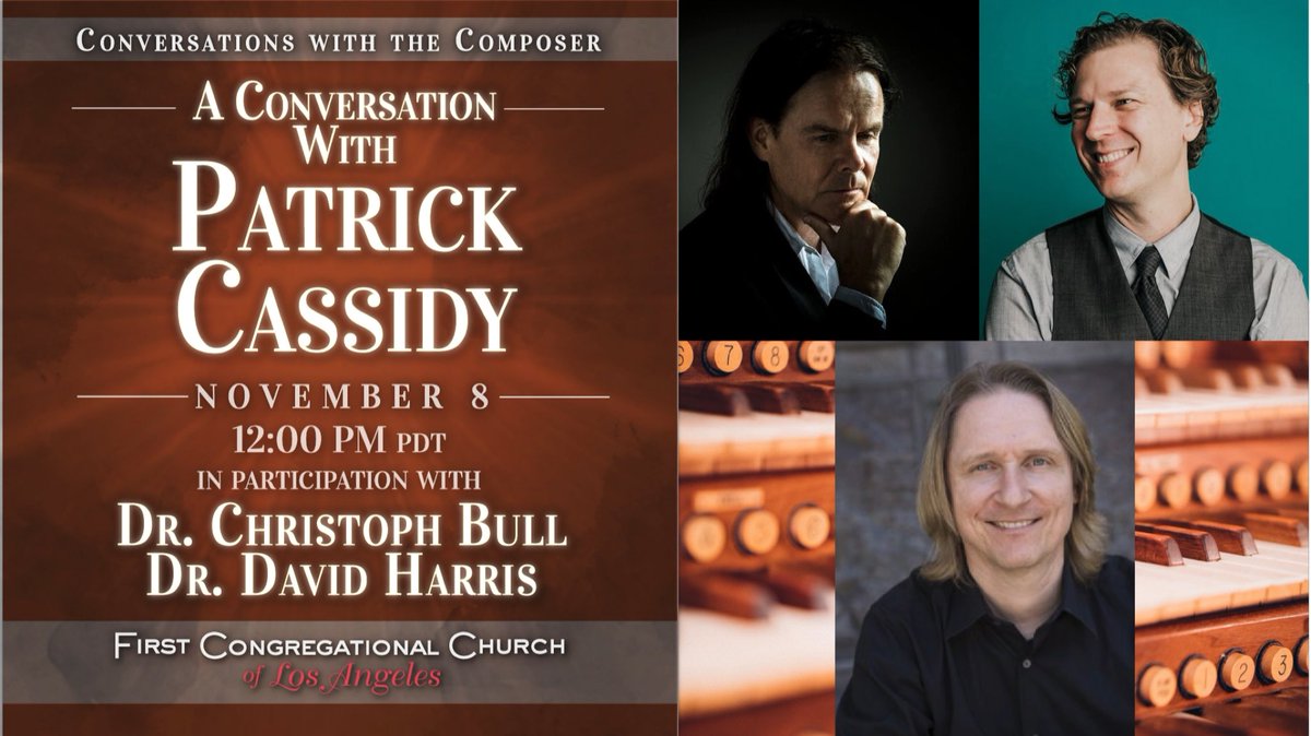Join us live today at noon for an insightful making-the-album conversation with <a href="/cassidycomposer/">Patrick Cassidy</a>  and First Church Music Director Dr. Harris &amp; Organist-in-residence Dr. Bull. #TheMass #ClassicalMusic #GreatOrgans 

💻: YouTube.com/FirstChurchLA