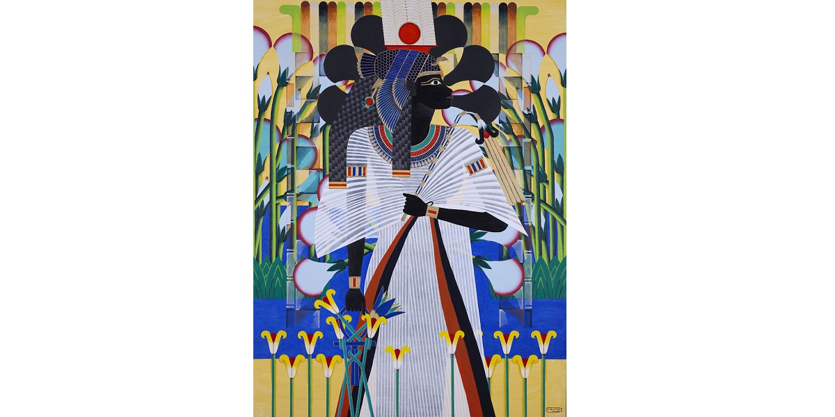 nelson_atkins's tweet photo. Joseph Tyler Newton Sr. describes his painting “Be forever wonderful…Ahmose-Nefertari” (2021): “I wanted to honor my mother, my sisters, and all women by painting the female form of ancient Kemet/Egypt. See it on view in the #TestimonyAAAC exhibition https://t.co/tNK9gQ1xxd. https://t.co/UnseWrtG6z