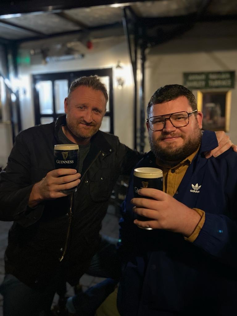 BowesChay's tweet photo. Great to be back in #Dublin having a proper pint with the great @fallon_donal of #threecastlesburning Podcast.

Sound man. https://t.co/OpmWhYQKt4