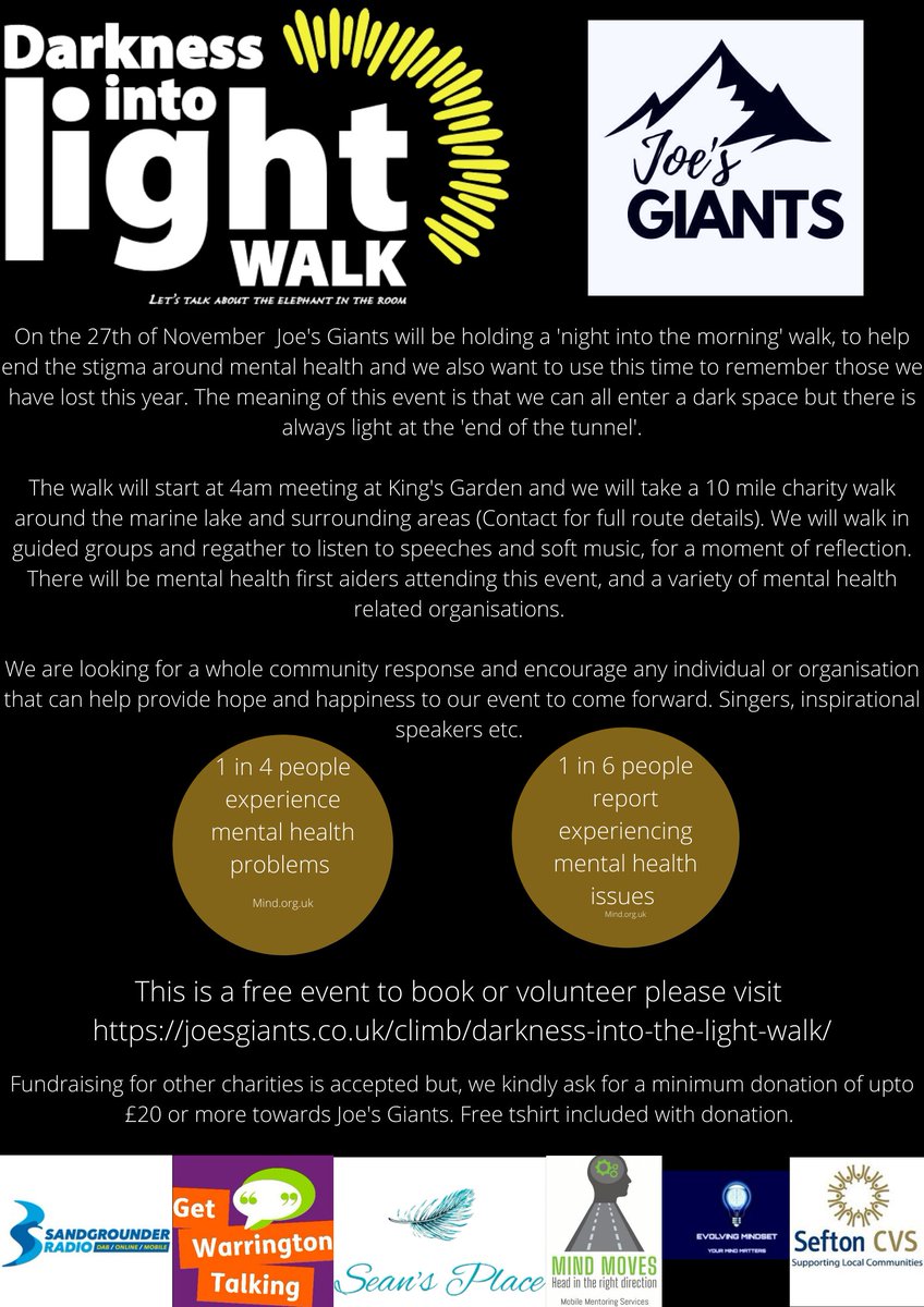 JoesGiants1's tweet photo. Keep your eyes peeled around the streets of Southport, there may be a few flyers around advertising our Darkness into light walk in a few weeks. π¬
#Southport #mentalhealth https://t.co/9B75ORzIX2
