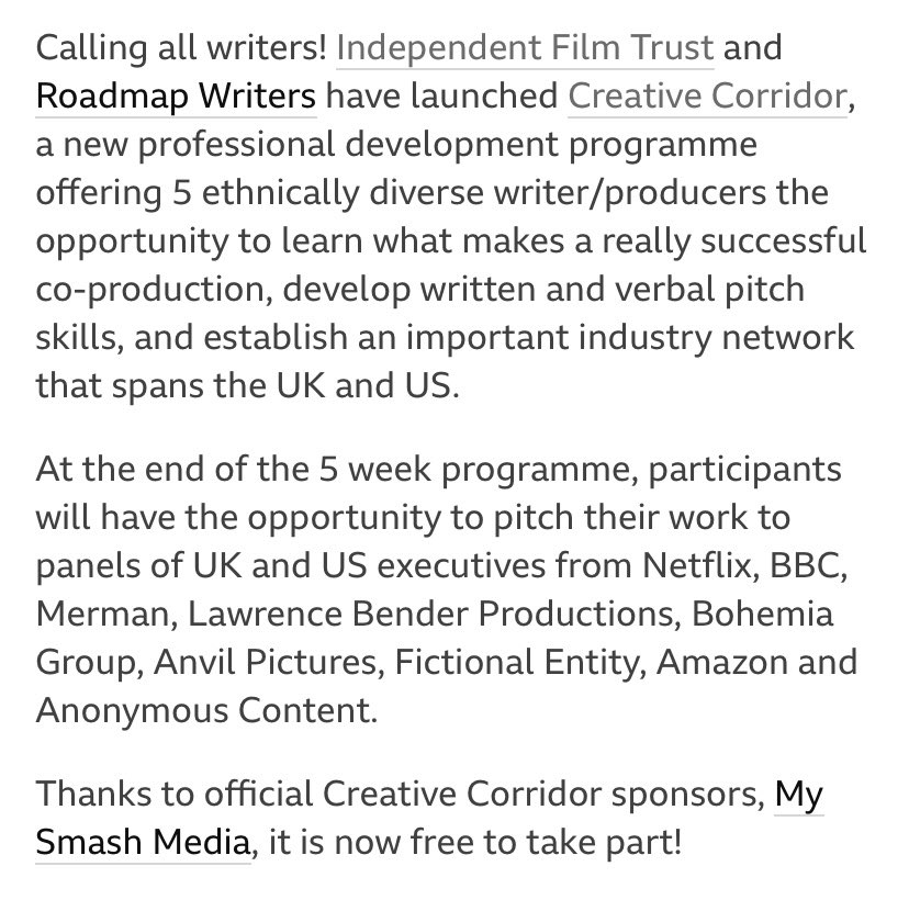 MySmashMedia's tweet photo. We are proud sponsors of the Creative Corridor - an initiative by @I_F_T @roadmapwriters βΌοΈ
We love reading the articles that mention this fantastic opportunity!
Here are some snaps of articles by Variety, BBC Writers Room, The Voice & Screen Daily!
#creativecorridor https://t.co/ILbqGk1Ezo