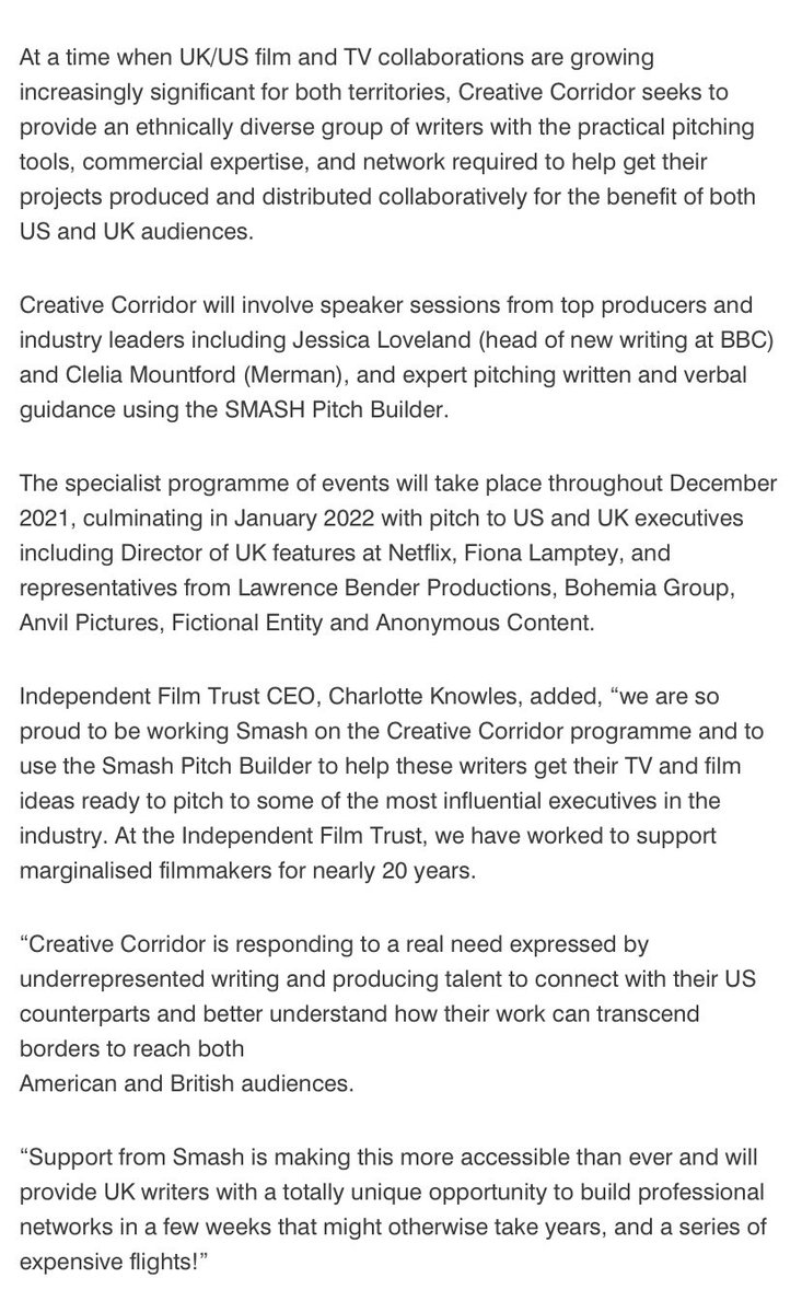 MySmashMedia's tweet photo. We are proud sponsors of the Creative Corridor - an initiative by @I_F_T @roadmapwriters βΌοΈ
We love reading the articles that mention this fantastic opportunity!
Here are some snaps of articles by Variety, BBC Writers Room, The Voice & Screen Daily!
#creativecorridor https://t.co/ILbqGk1Ezo