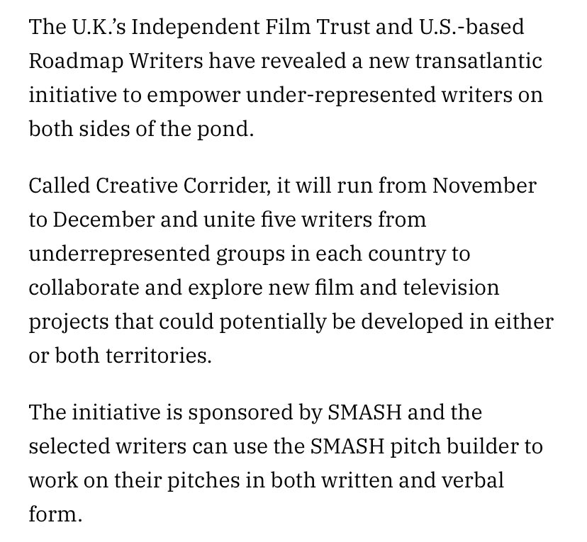 MySmashMedia's tweet photo. We are proud sponsors of the Creative Corridor - an initiative by @I_F_T @roadmapwriters βΌοΈ
We love reading the articles that mention this fantastic opportunity!
Here are some snaps of articles by Variety, BBC Writers Room, The Voice & Screen Daily!
#creativecorridor https://t.co/ILbqGk1Ezo