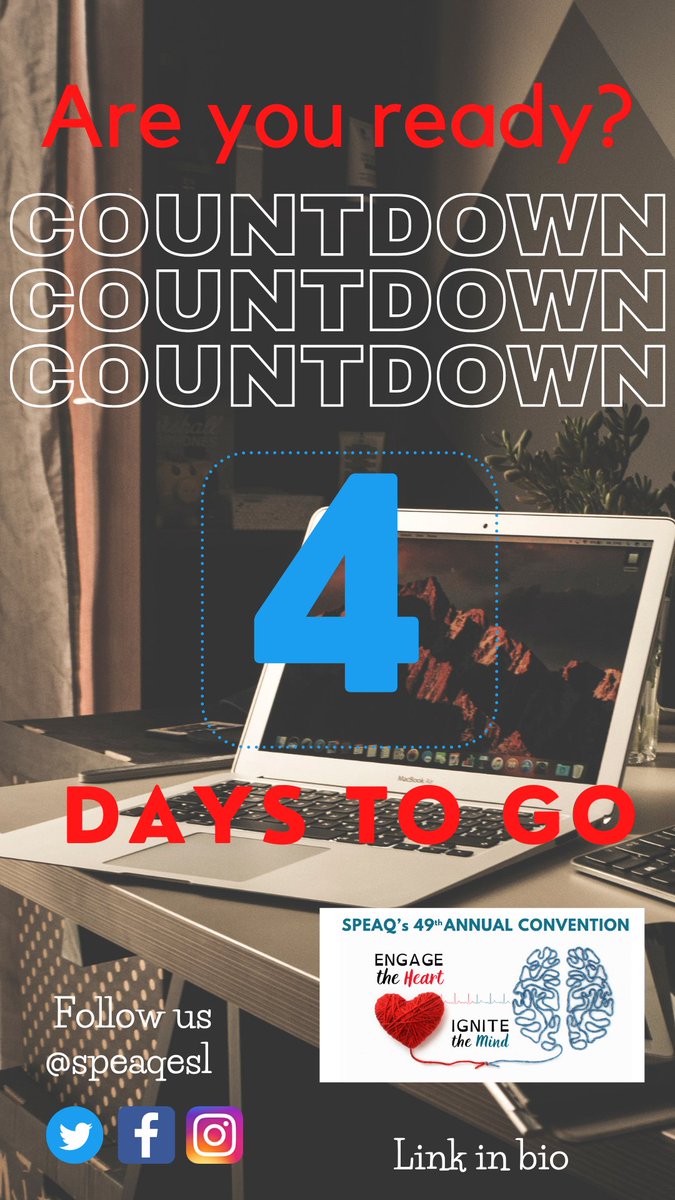 Are you ready???? 4 days left ;-). Registration is still ON!!! #speaq2021 #speaqesl #eslteaching #quebecesl #teachersrock #eslteacher #teacherconference