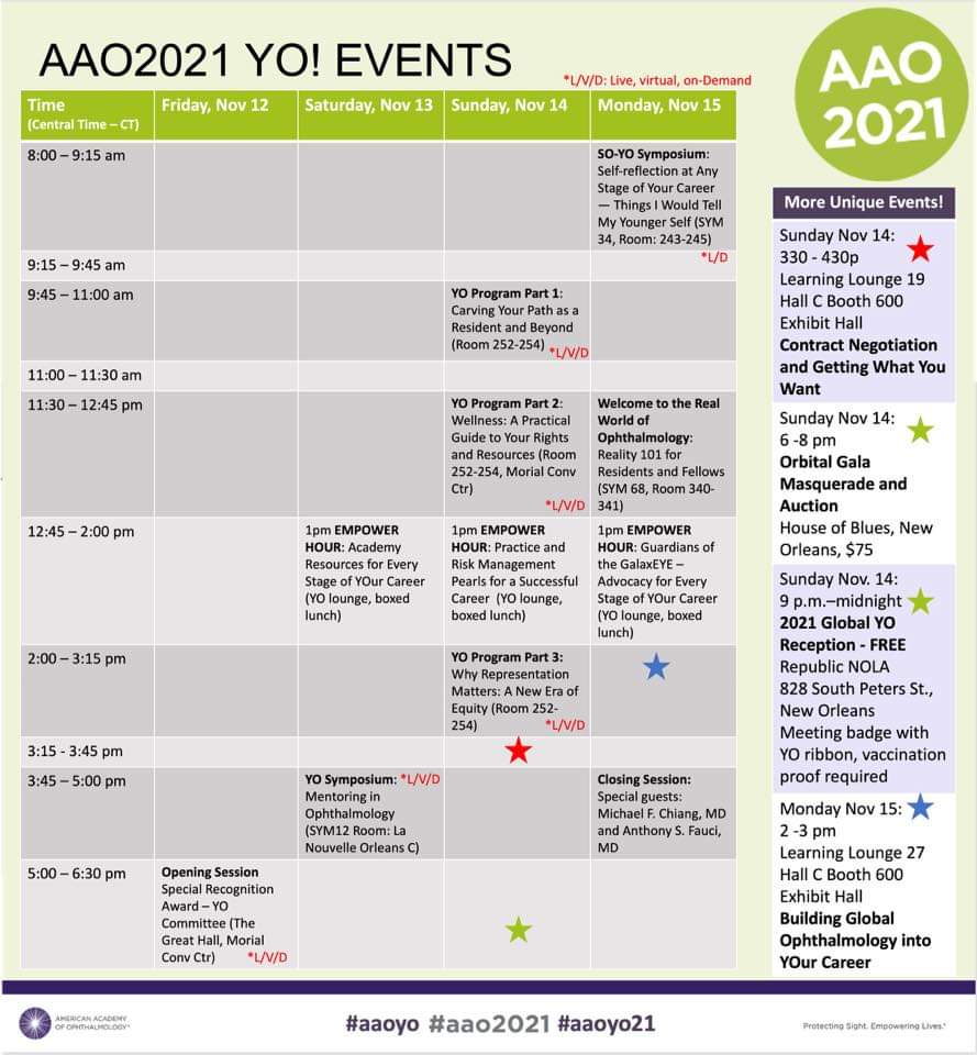 KrivoMD's tweet photo. Who's excited for @aao_ophth #aao2021 Academy! Check out the wonderful YO events #aaoyo #aaoyo21. Come find us!! @macularstar https://t.co/R1NIuFq1YL