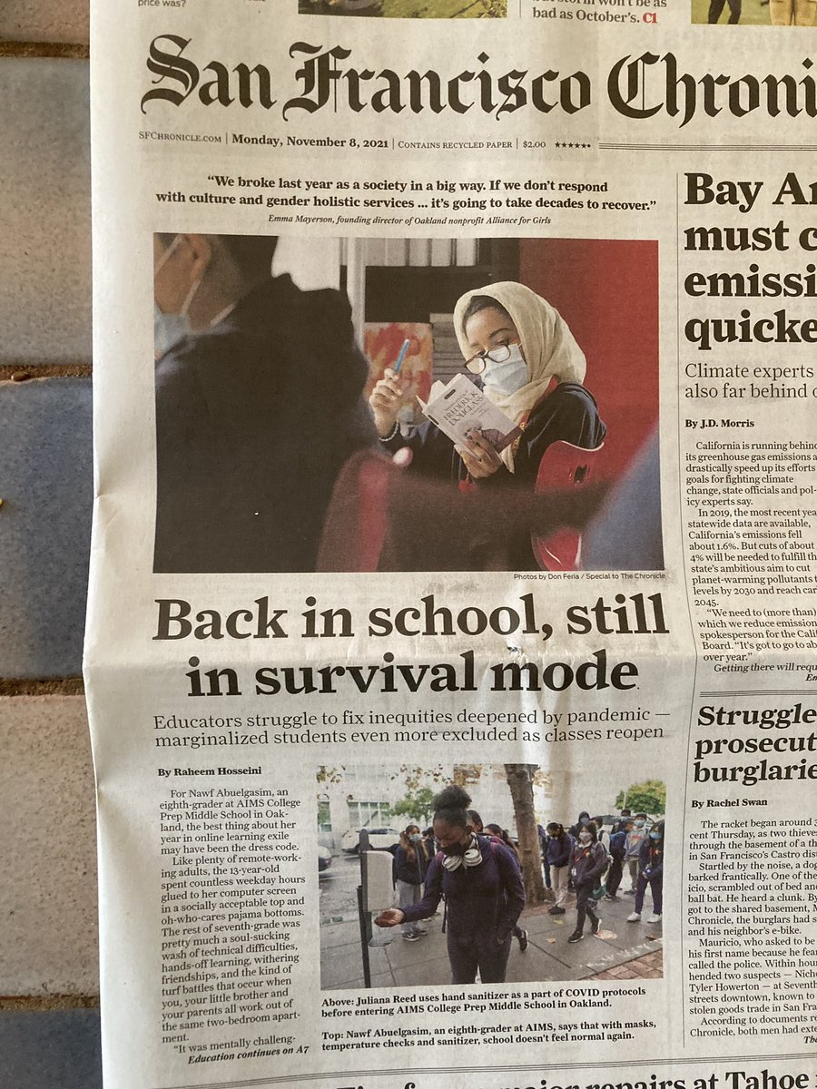 krystelechavez's tweet photo. Great to see @AFGBA’s CTAs for schools on the front page of @sfchronicle. Thank you @raheemfh for uplifting our work and the need for a coordinated response to address the great inequities facing girls and gender-expansive youth. https://t.co/EqbMPZNwQF 
#covid19 #genderequity https://t.co/PKzzYk9mex