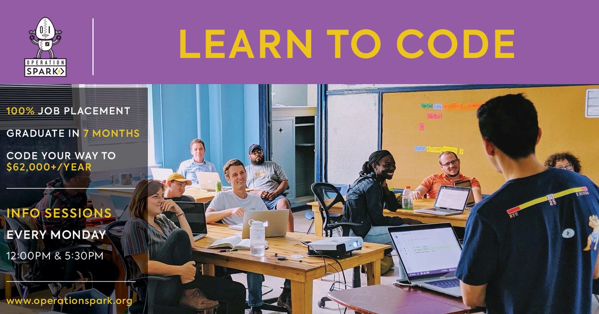 Join us for a free info session (every Monday at 12pm &amp; 5:30pm) and learn how Operation Spark can change your life! operationspark.org/info-session

✅ 100% Job Placement
✅ Graduate in 7 months
✅ Code your way to $62,000+ / year 

#learntocode #coding #newcareer #nolatech #nolaed #laed