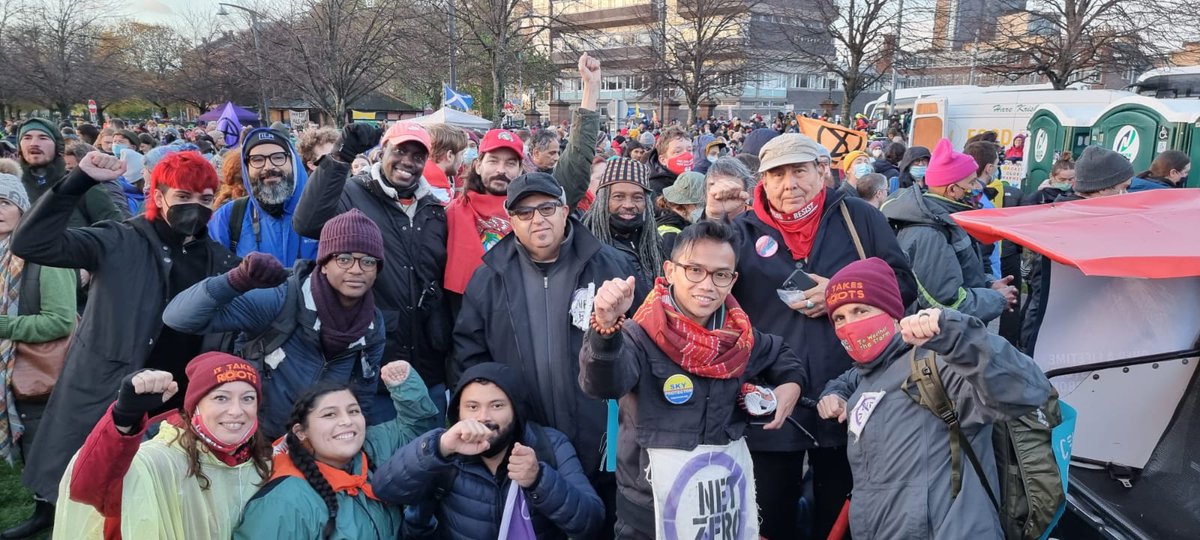 jtalliance's tweet photo. We're at #COP26Glasgow with some of our closest allies. On 11/6 we marched with about 1/4m people around the globe to demand real solutions to the #climatecrisis &amp; #justtransition. This a.m., @EJPajaro facilitated a panel on Just Transition &amp; Neoliberalism. https://t.co/6QBQ5PAcA1