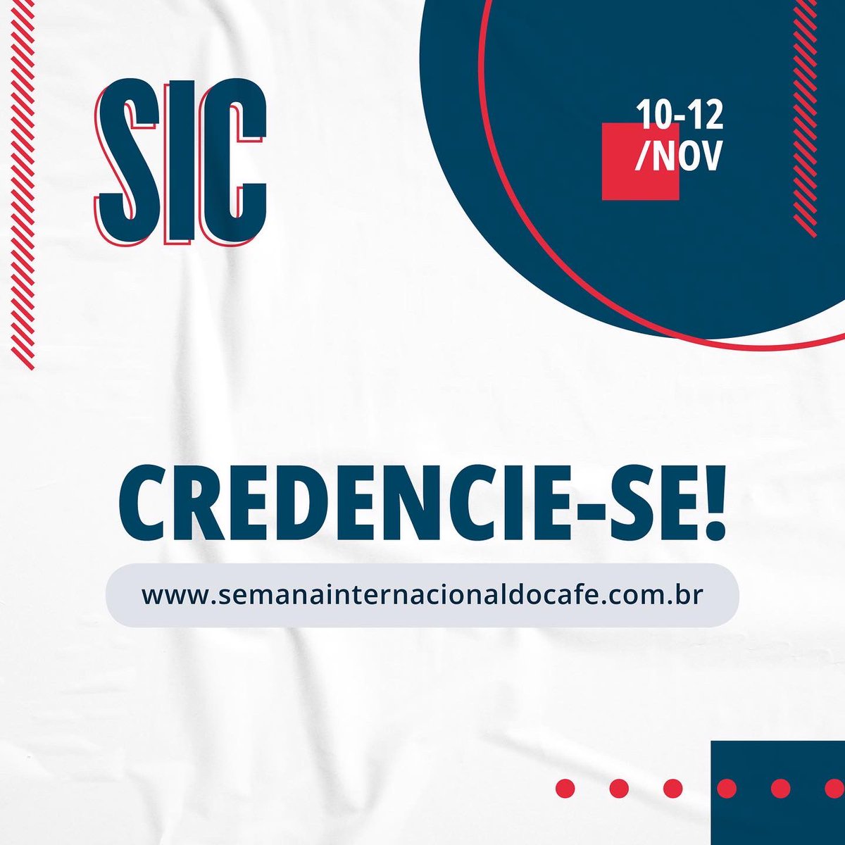 Já garantiu a sua participação no maior encontro de café do Brasil? ☕️ 
Credencie-se agora! A retomada será na SIC 2021, de 10 a 12 de novembro, no Expominas (Belo Horizonte) e na nossa plataforma digital, das 11h às 20h. Não dá para perder! 

#semanainternacionaldocafe #sic2021
