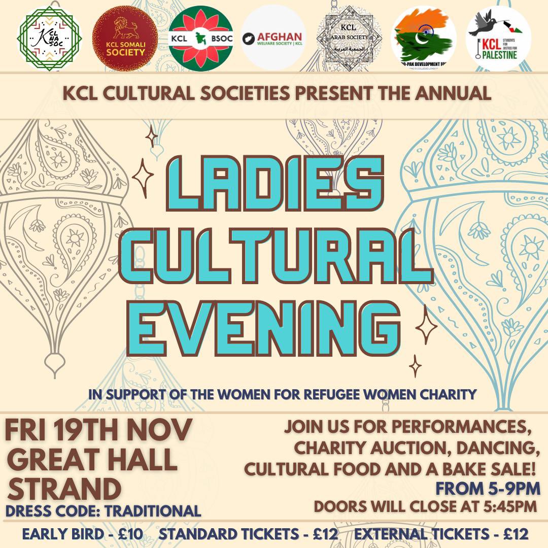 kclsomsoc's tweet photo. THE ANNUAL KCL LADIES CULTURAL EVENING IS BACK! GET YOUR TICKETS NOW TO AVOID DISAPPOINTMENT!
Purchase your tickets via the kclsu website - link is directly on our insta!
📍: Great Hall, Strand Campus. Friday 19th November, 5-9pm. Doors shut at 5:45 pm!Can’t wait to see you all❤️ https://t.co/uJpQ0WvdXf