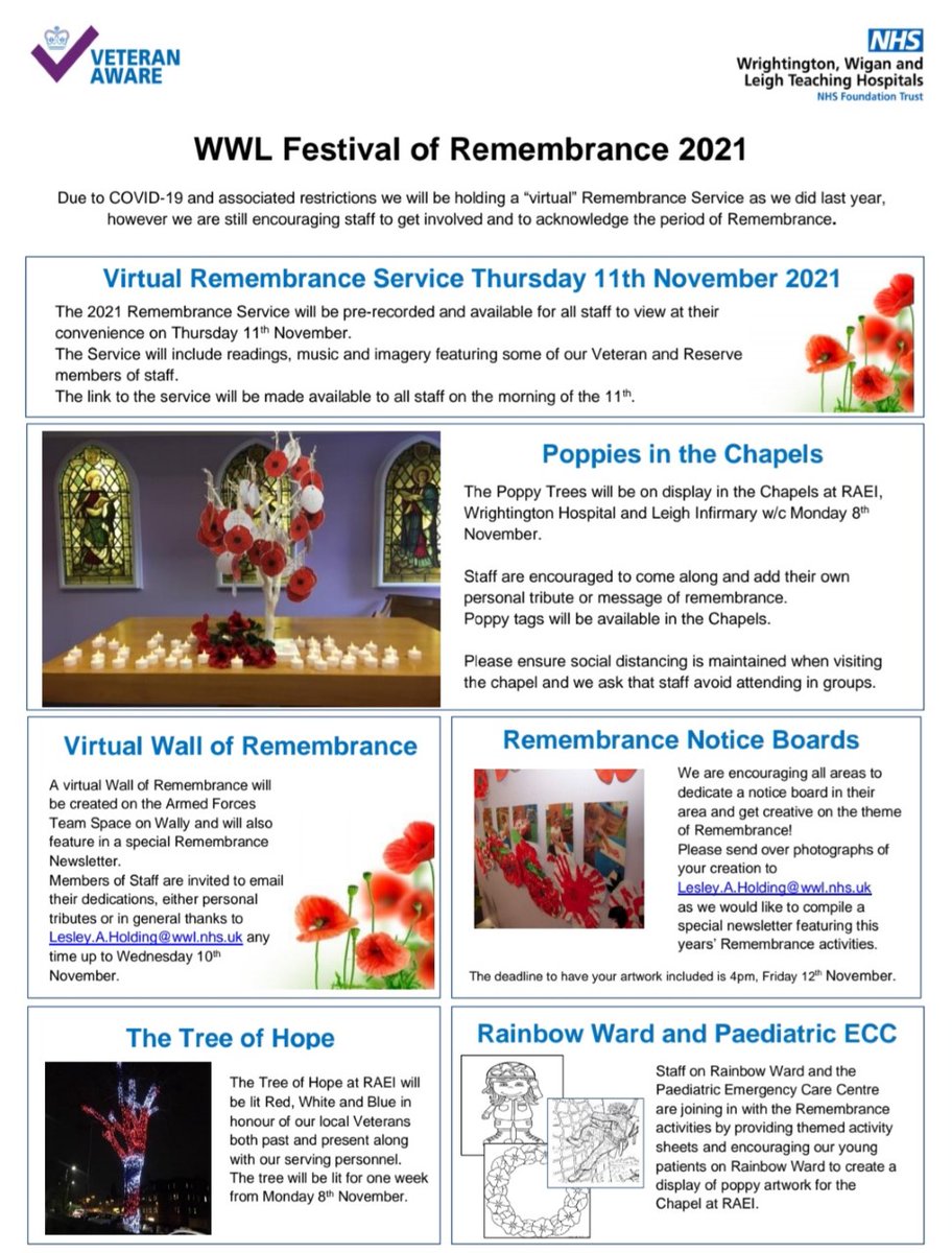 <a href="/WWLNHS/">WWL NHS</a> @ArmedWwl <a href="/becklyon/">Rebecca Lyon</a> <a href="/hadley_lesley/">Lesley</a> <a href="/RabinaTindale/">Rabina Tindale</a> <a href="/NHSEngland/">NHS England</a> <a href="/NHSGIRFT/">Getting It Right First Time (GIRFT)</a> <a href="/ProfTimBriggs/">Professor Tim Briggs</a> 
Armed Forces Remembrance week events at WWL #LestWeForget  #WeWillRememberThem #VCHAfriendlyhosptial #peopleathteheartofallwedo