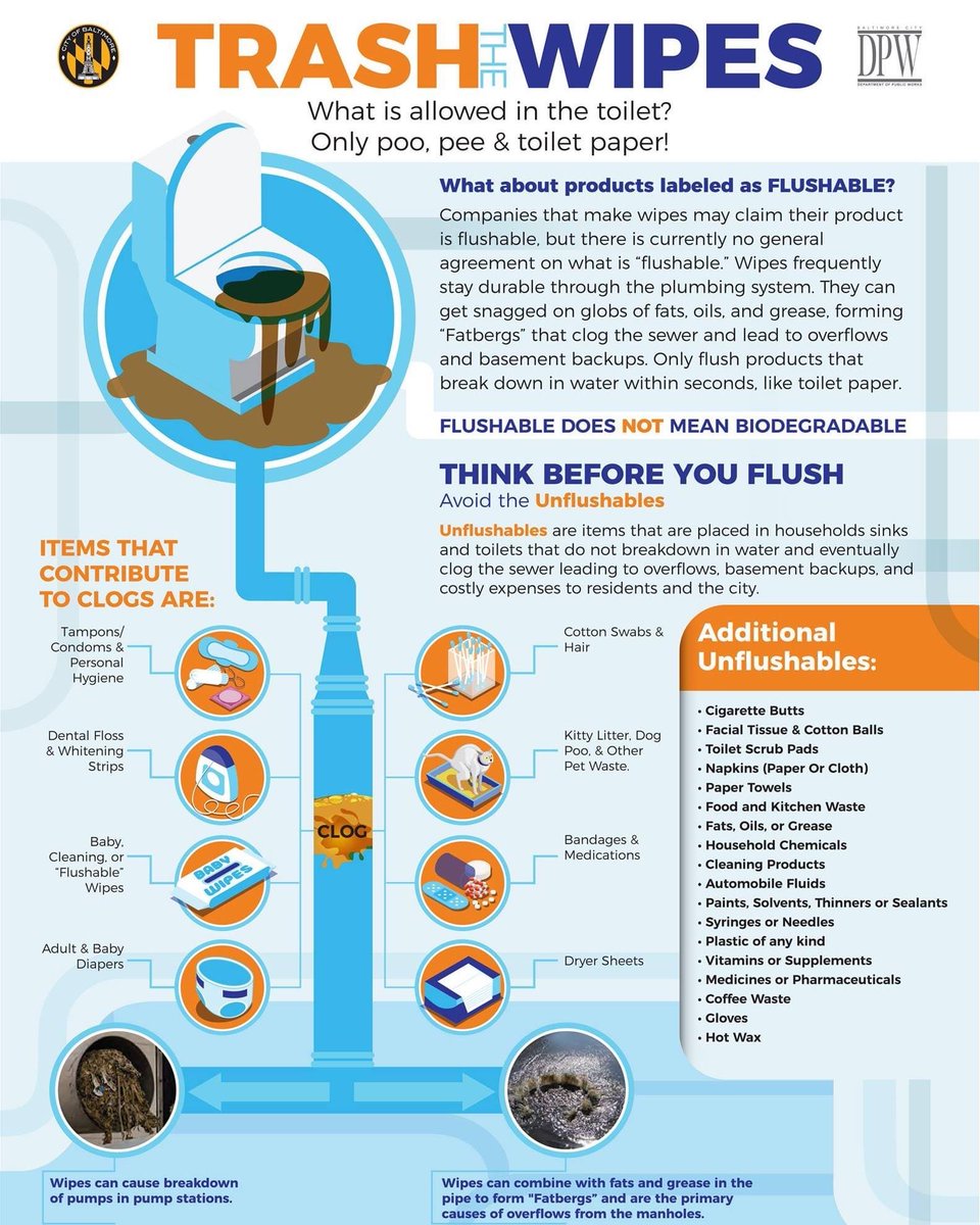 Check out this recent #CleanDrainCampaign from <a href="/BaltimoreDPW/">BaltimoreDPW</a> — Trash the Wipes, don’t throw them in the toilet! 

Take a look! 👀