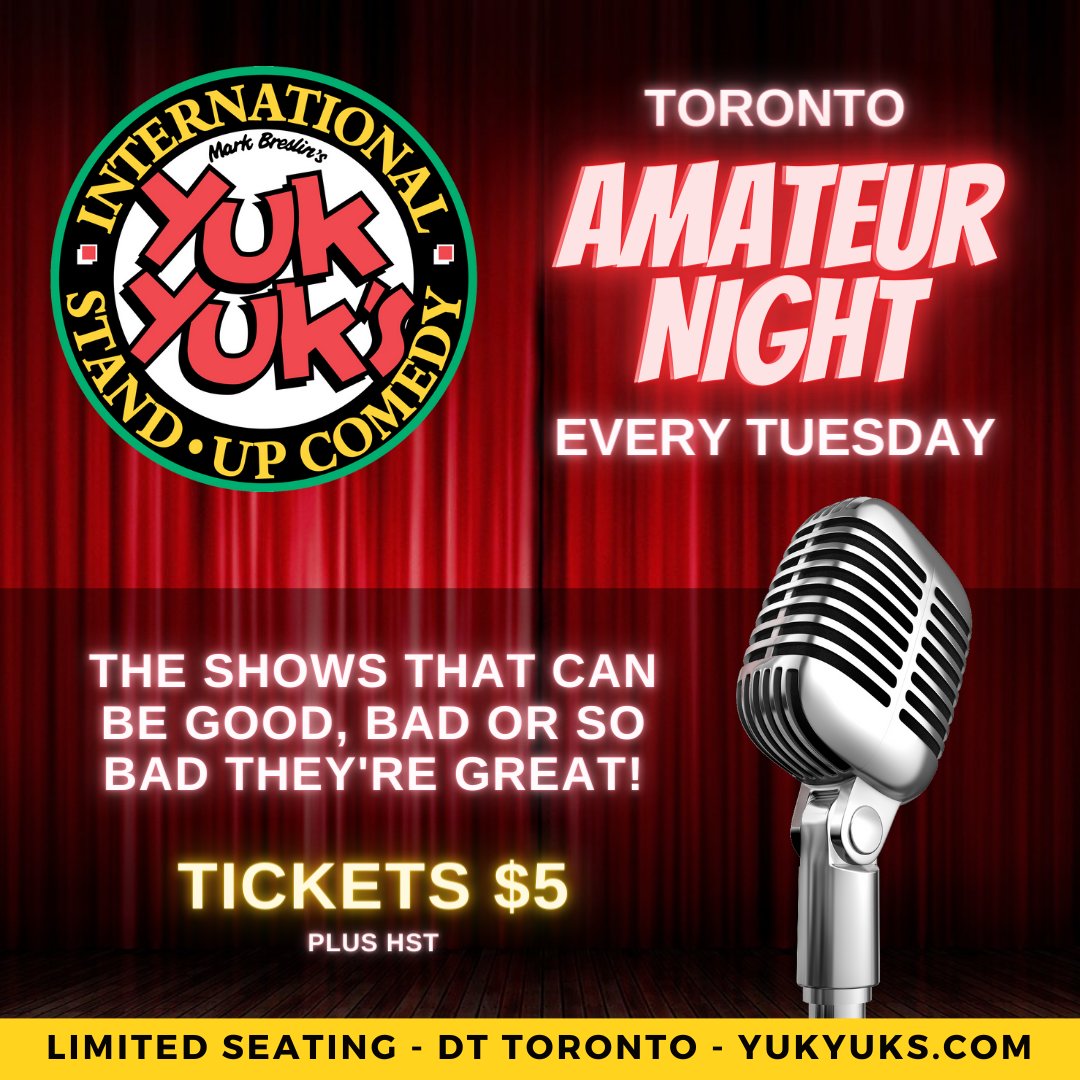 Join us every Tuesday for a night of laughs for only $5. Buy your tickets at the door or online at YukYuks.com/Toronto

#Toronto #YukYuks #AmateurNight #TuesdayNight #Comedy #ComedyClub #TorontoComedy #ToDoCanada #BlogTO