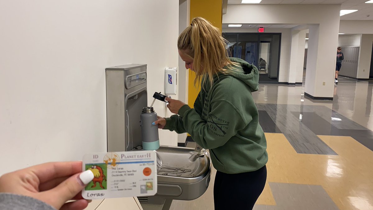 I use a reusable water bottle and fill it at the bubblers at school. (I am drinking water from Lake Michigan) Then, I am not using plastic water bottles that can end up in oceans and impact many ecosystems.<a href="/franklinlorax/">APES Project Lorax</a> #apeswater
